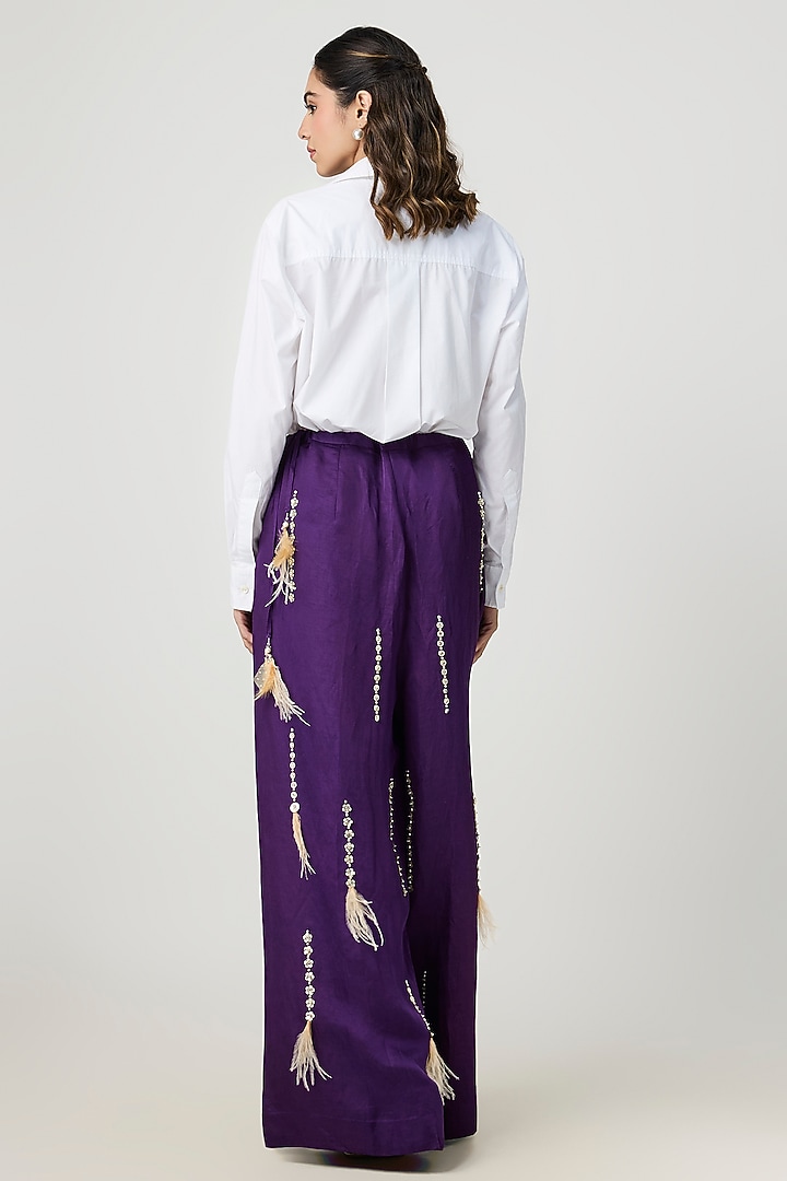 Purple Blended Linen Trousers by Dilnaz Karbhary at Pernia's Pop Up Shop