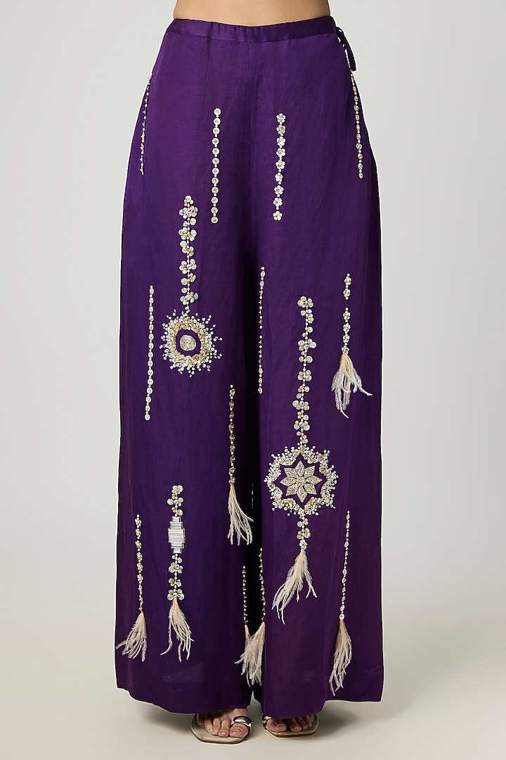 Purple Blended Linen Trousers by Dilnaz Karbhary at Pernia's Pop Up Shop