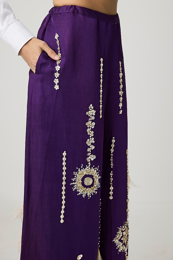 Purple Blended Linen Trousers by Dilnaz Karbhary at Pernia's Pop Up Shop