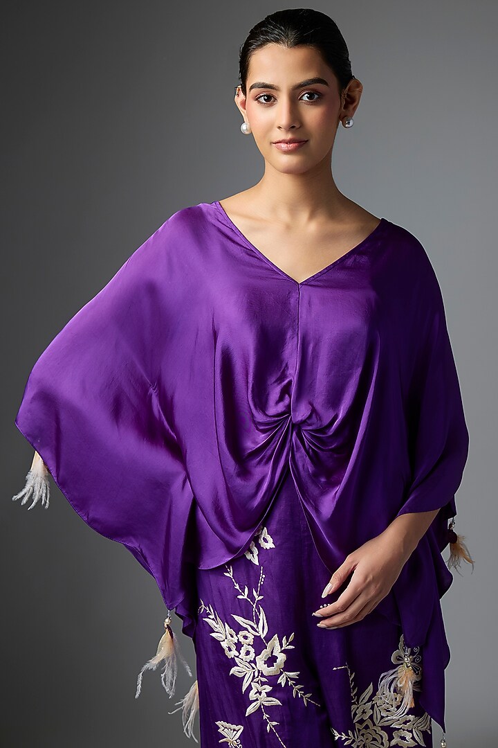 Purple Blended Satin Kaftan by Dilnaz Karbhary at Pernia's Pop Up Shop