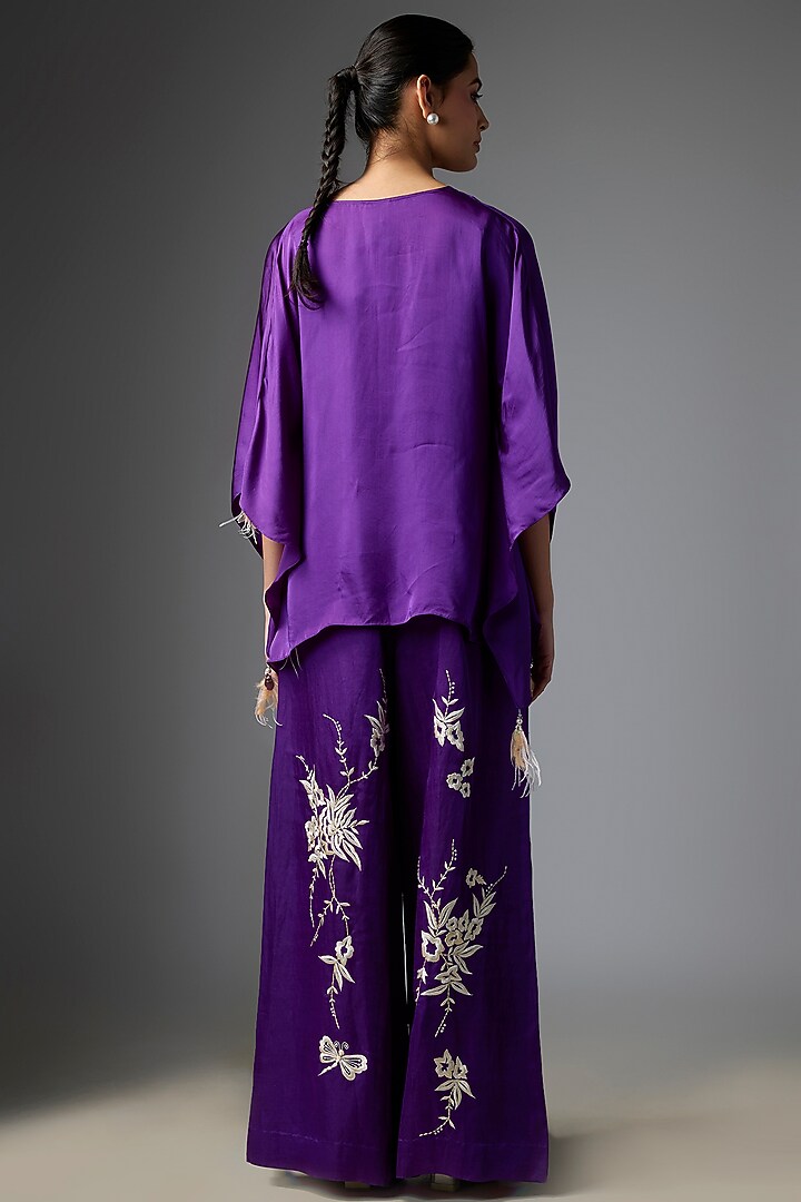 Purple Blended Satin Kaftan by Dilnaz Karbhary at Pernia's Pop Up Shop