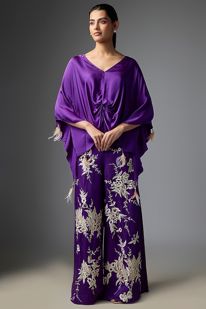 Purple Blended Satin Kaftan by Dilnaz Karbhary at Pernia's Pop Up Shop
