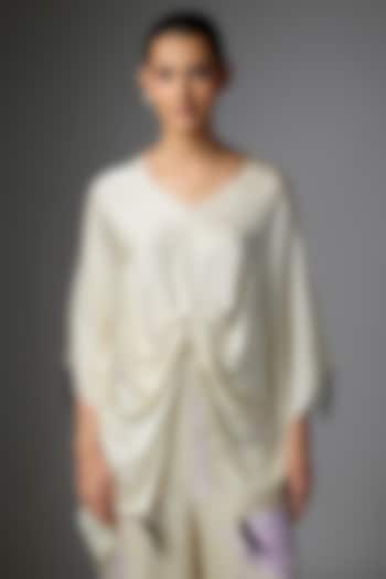Champagne Grey Blended Satin Kaftan by Dilnaz Karbhary at Pernia's Pop Up Shop