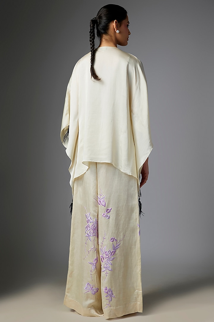 Champagne Grey Blended Satin Kaftan by Dilnaz Karbhary at Pernia's Pop Up Shop
