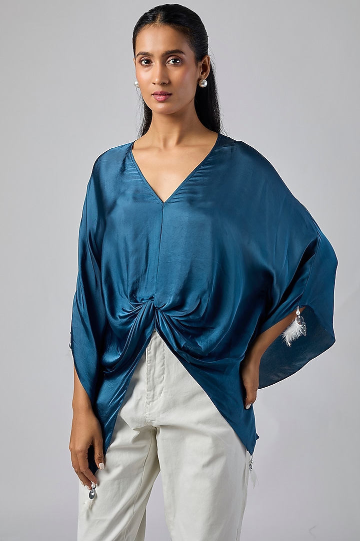 Sapphire Blended Satin Kaftan by Dilnaz Karbhary at Pernia's Pop Up Shop