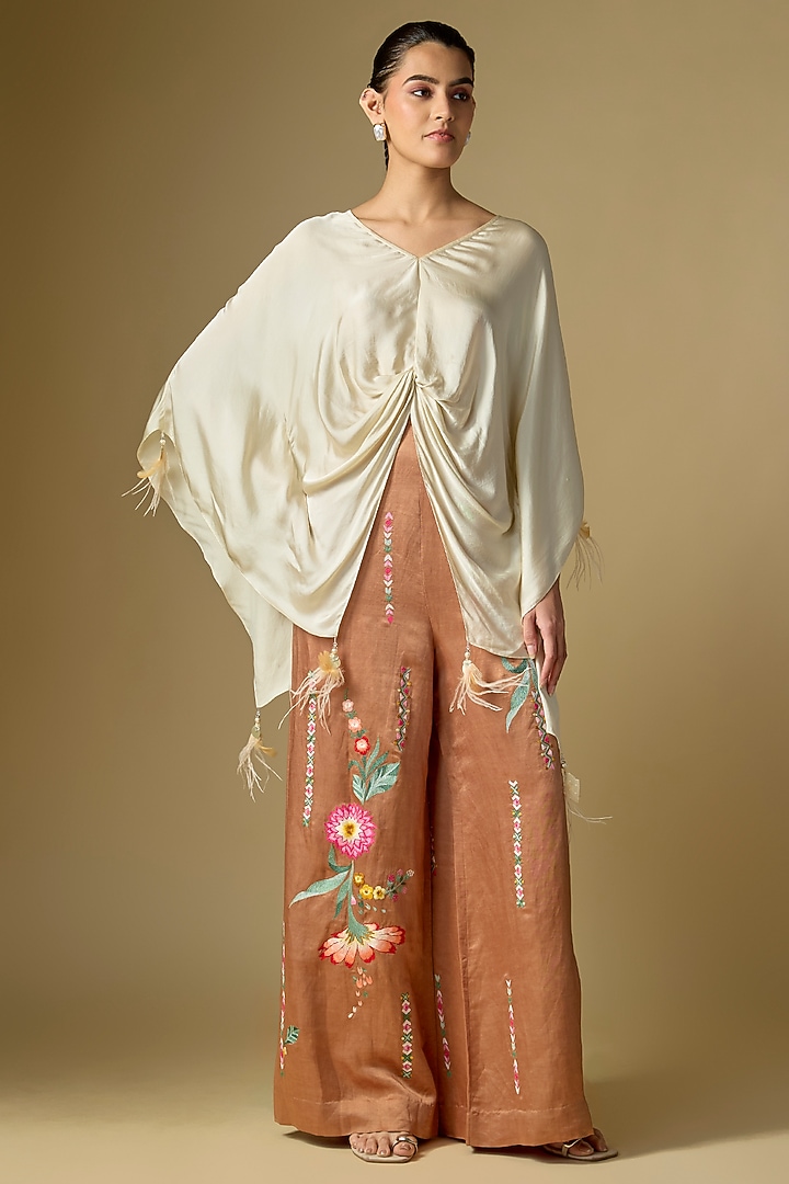 Champagne Grey Blended Satin Kaftan by Dilnaz Karbhary at Pernia's Pop Up Shop
