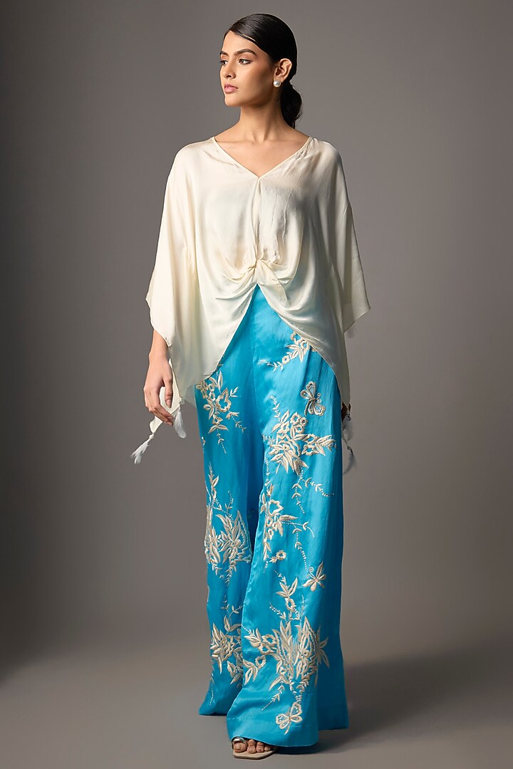 Pop Blue Blended Linen Trousers by Dilnaz Karbhary at Pernia's Pop Up Shop