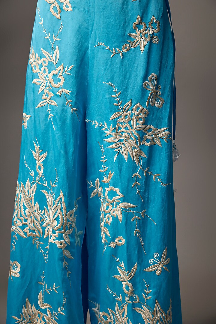 Pop Blue Blended Linen Trousers by Dilnaz Karbhary at Pernia's Pop Up Shop
