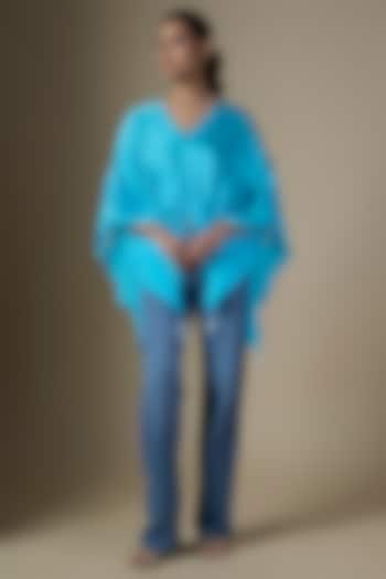 Pop Blue Blended Satin Kaftan by Dilnaz Karbhary at Pernia's Pop Up Shop