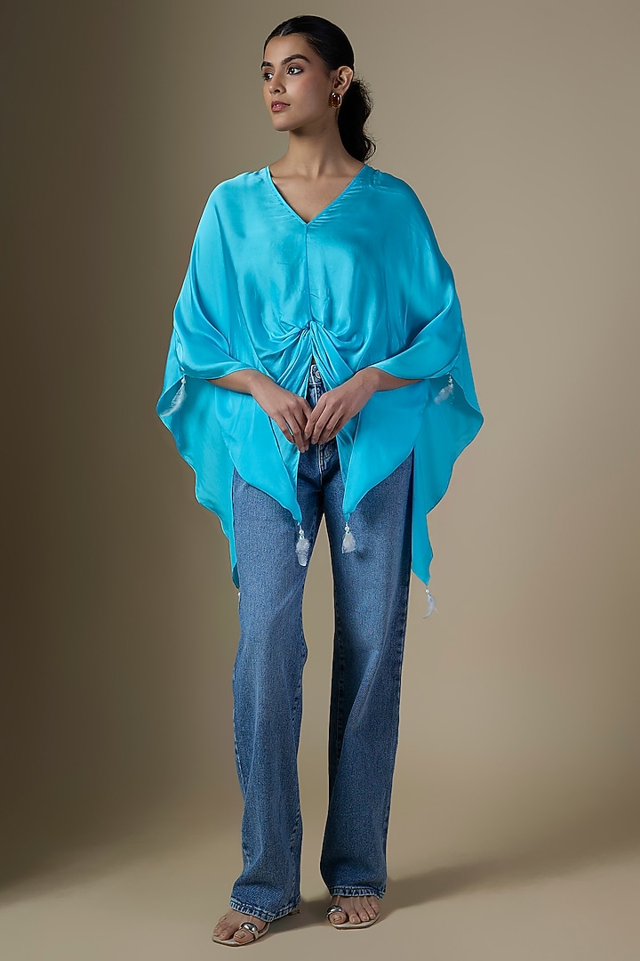 Pop Blue Blended Satin Kaftan by Dilnaz Karbhary at Pernia's Pop Up Shop