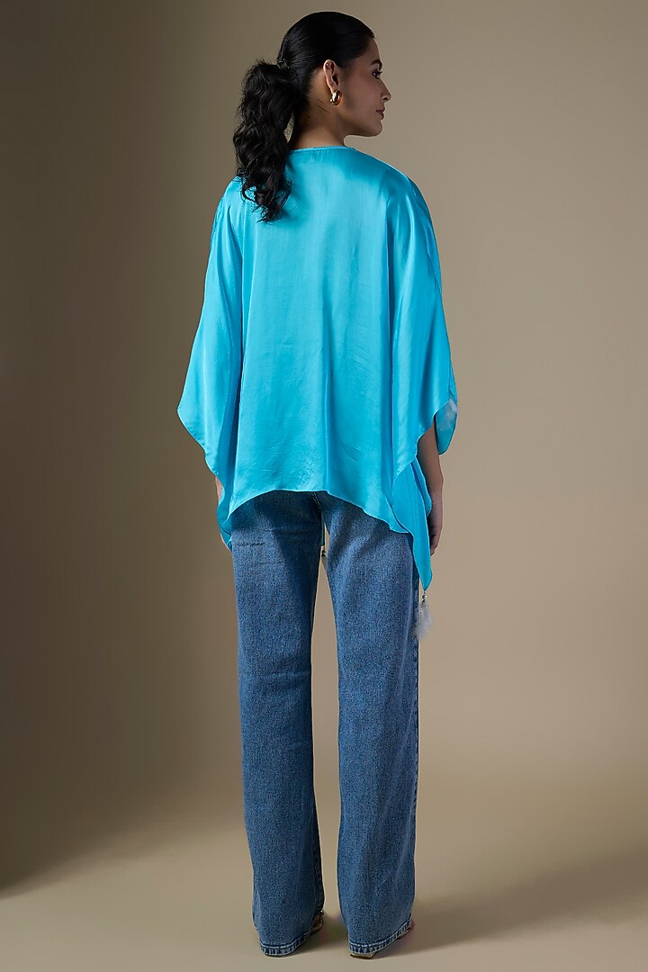 Pop Blue Blended Satin Kaftan by Dilnaz Karbhary at Pernia's Pop Up Shop