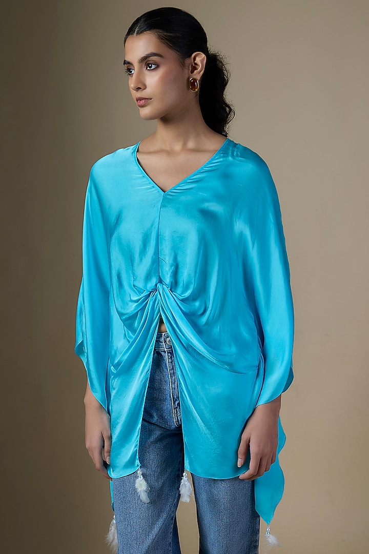 Pop Blue Blended Satin Kaftan by Dilnaz Karbhary at Pernia's Pop Up Shop