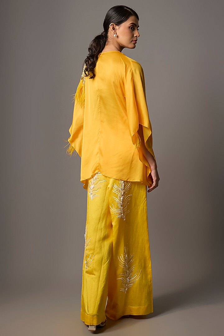 Mango Yellow Blended Linen Trousers by Dilnaz Karbhary at Pernia's Pop Up Shop