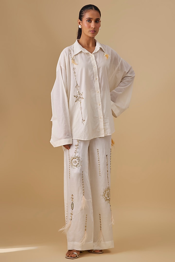 Cream Organic Cotton Shirt by Dilnaz Karbhary at Pernia's Pop Up Shop