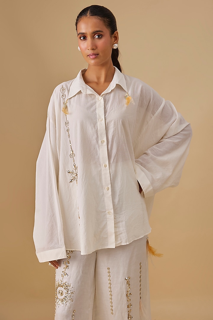 Cream Organic Cotton Shirt by Dilnaz Karbhary at Pernia's Pop Up Shop