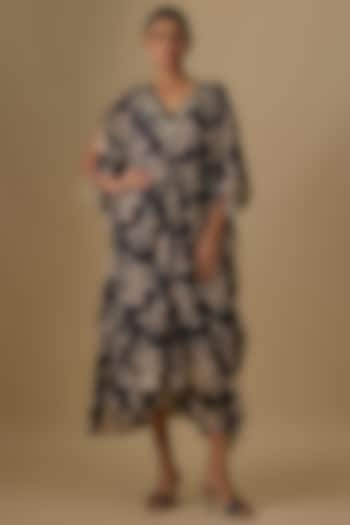 Black Georgette Printed & Embroidered Kaftan by Dilnaz Karbhary at Pernia's Pop Up Shop