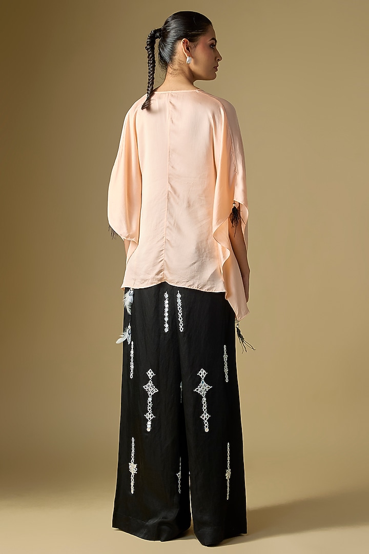Black Blended Linen Cutdana Work Trousers by Dilnaz Karbhary at Pernia's Pop Up Shop