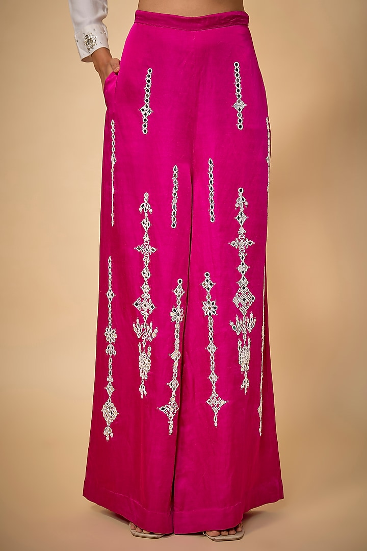 Jamun-Colored Blended Linen Trousers by Dilnaz Karbhary at Pernia's Pop Up Shop