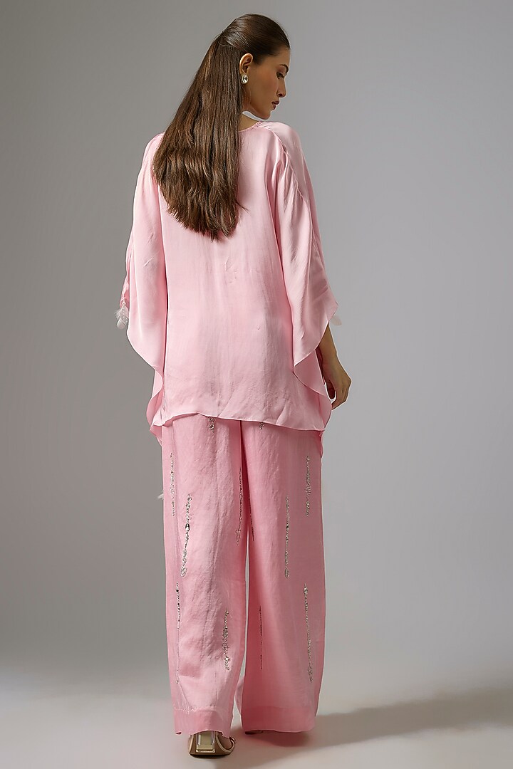 Light Pink Blended Satin Draped Kaftan by Dilnaz Karbhary at Pernia's Pop Up Shop