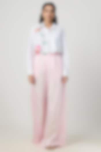 Light Pink Blended Linen Trousers by Dilnaz Karbhary at Pernia's Pop Up Shop