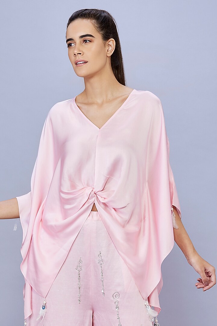 Light Peach Blended Satin Kaftan by Dilnaz Karbhary at Pernia's Pop Up Shop