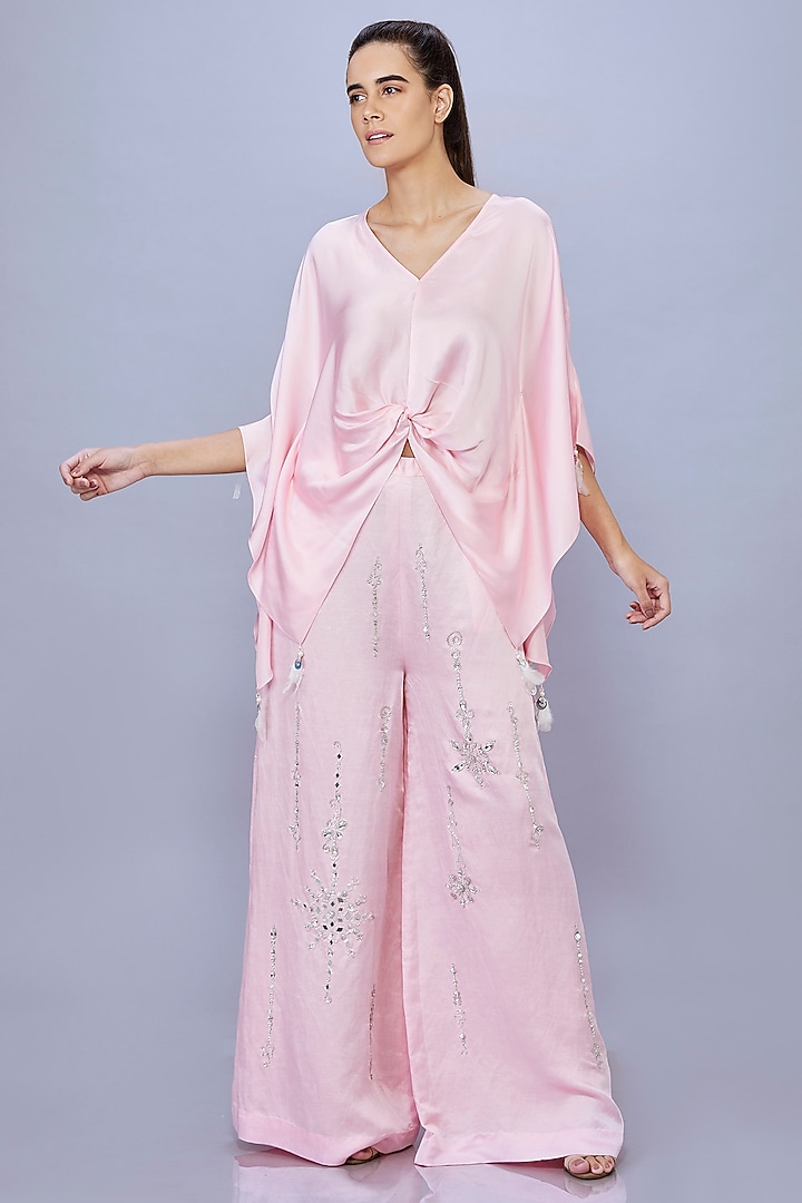 Light Peach Blended Satin Kaftan by Dilnaz Karbhary at Pernia's Pop Up Shop