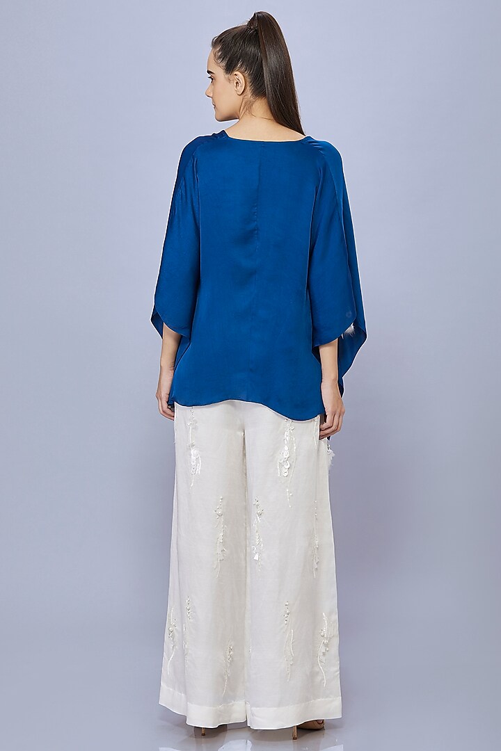 Ivory Pink Blended Satin Linen Trousers by Dilnaz Karbhary at Pernia's Pop Up Shop