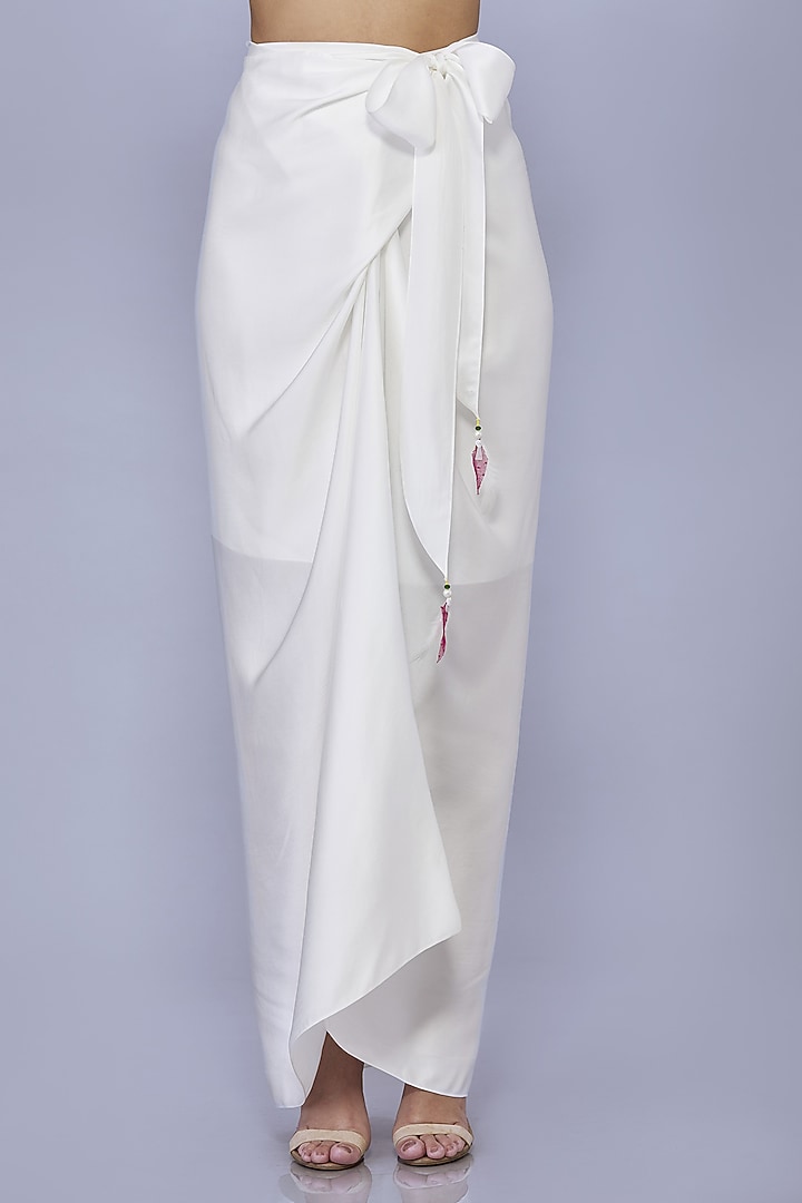 Ivory Blended Satin Draped Skirt by Dilnaz Karbhary at Pernia's Pop Up Shop
