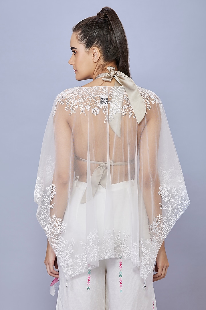 Ivory Net Thread Embroidered Kaftan by Dilnaz Karbhary at Pernia's Pop Up Shop