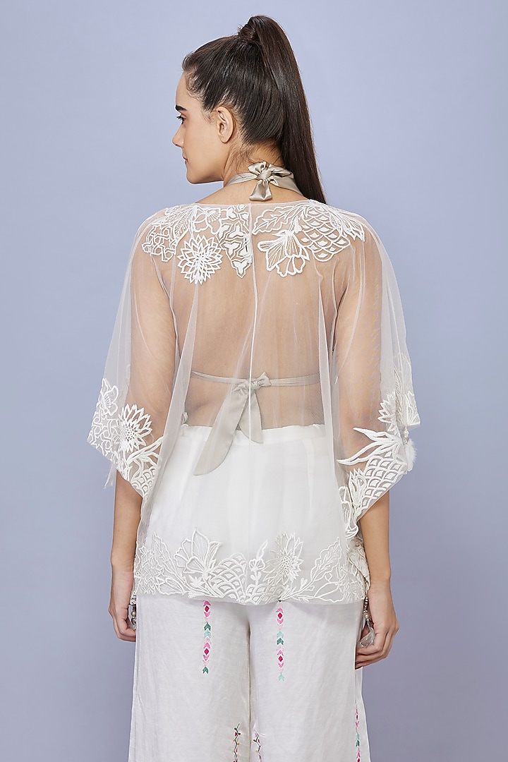 Ivory Net Thread Work Kaftan by Dilnaz Karbhary at Pernia's Pop Up Shop