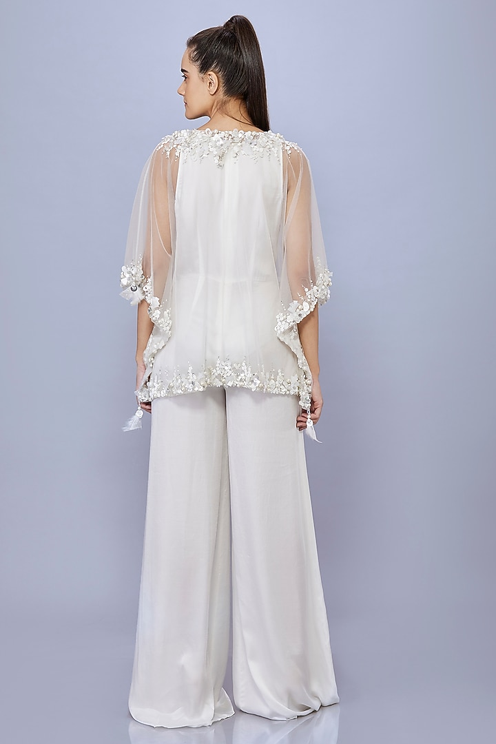 Ivory Blended Satin Jumpsuit With Kaftan by Dilnaz Karbhary at Pernia's Pop Up Shop