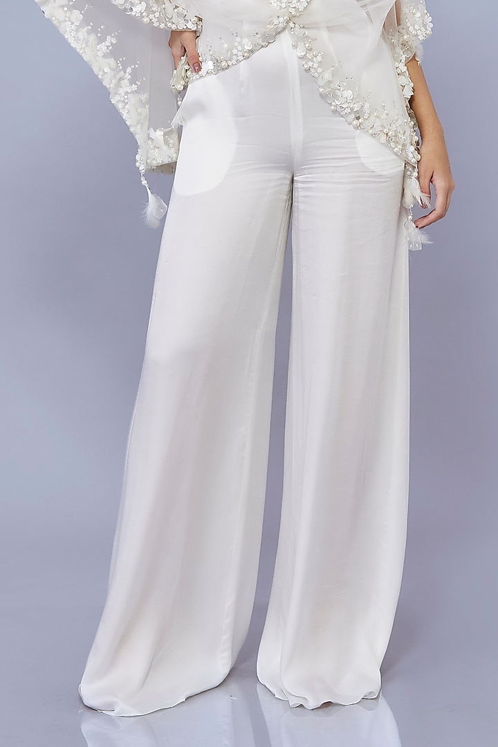 Ivory Blended Satin Jumpsuit With Kaftan by Dilnaz Karbhary at Pernia's Pop Up Shop