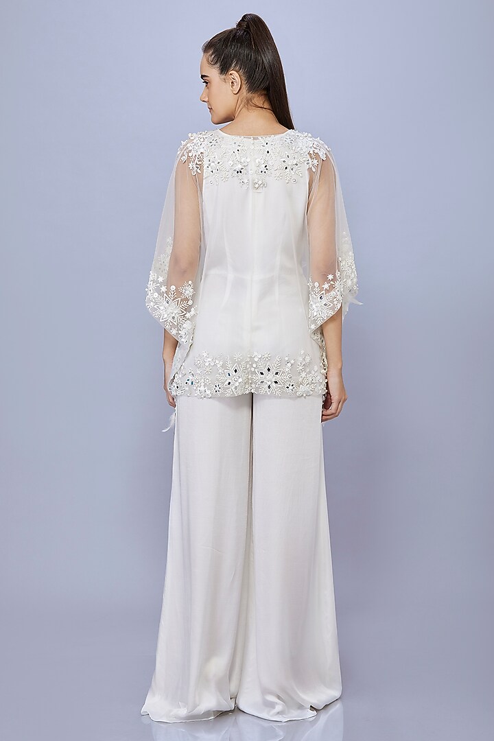 Ivory Blended Satin Jumpsuit With Kaftan by Dilnaz Karbhary at Pernia's Pop Up Shop