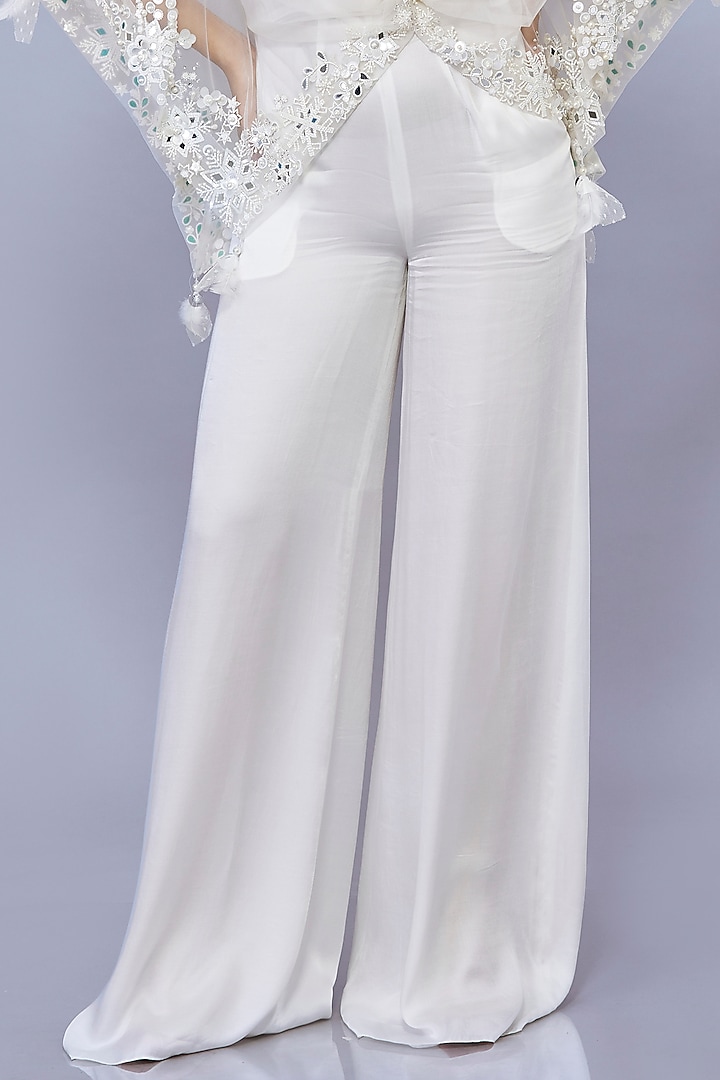 Ivory Blended Satin Jumpsuit With Kaftan by Dilnaz Karbhary at Pernia's Pop Up Shop