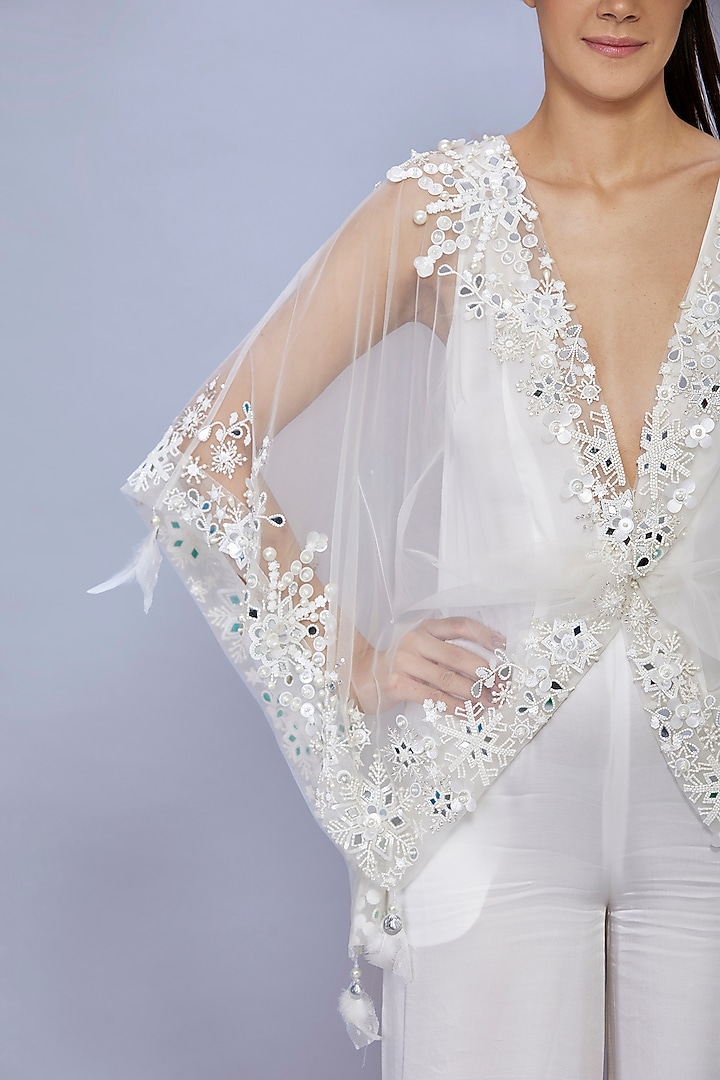 Ivory Blended Satin Jumpsuit With Kaftan by Dilnaz Karbhary at Pernia's Pop Up Shop