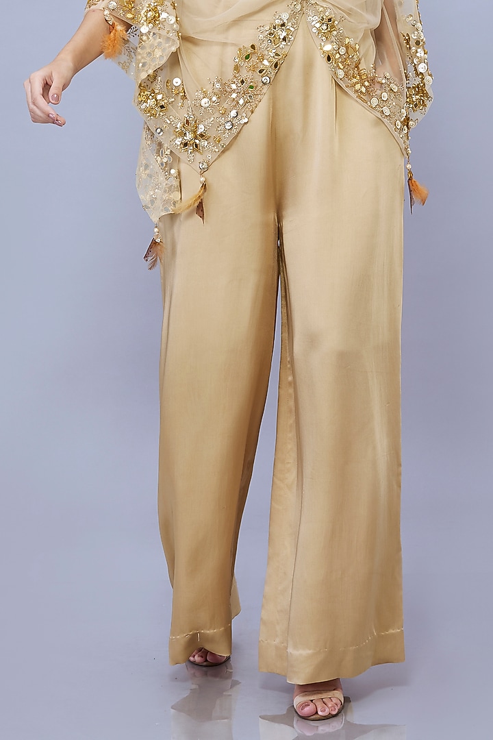 Gold Net Jumpsuit With Kaftan by Dilnaz Karbhary at Pernia's Pop Up Shop