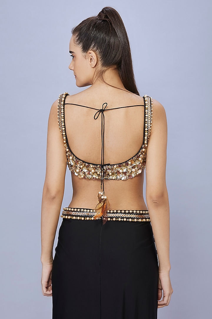 Black Net & Polyester Satin Embroidered Blouse by Dilnaz Karbhary at Pernia's Pop Up Shop