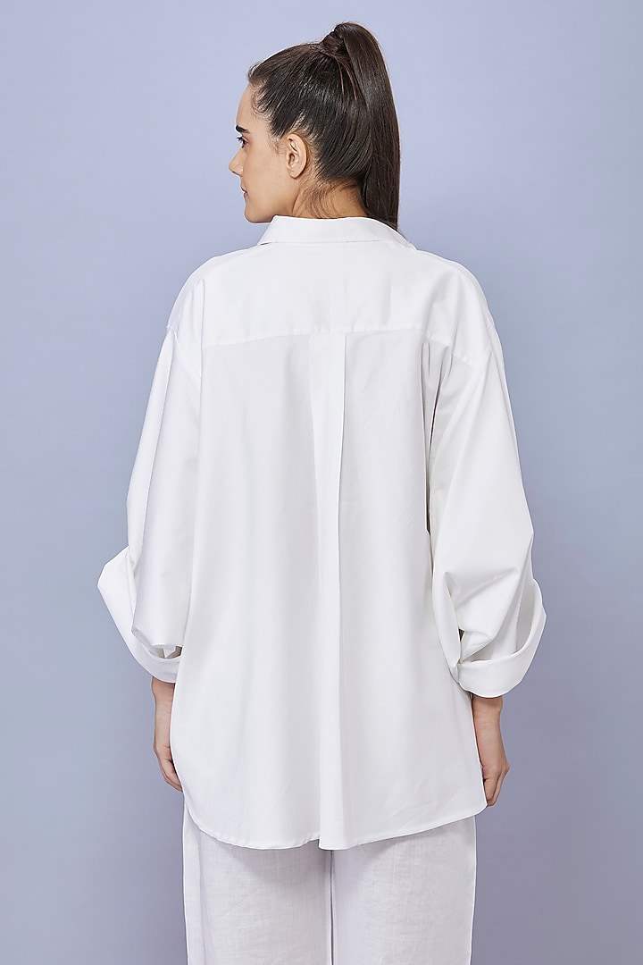 White Cotton Diamond Embroidered Shirt by Dilnaz Karbhary at Pernia's Pop Up Shop