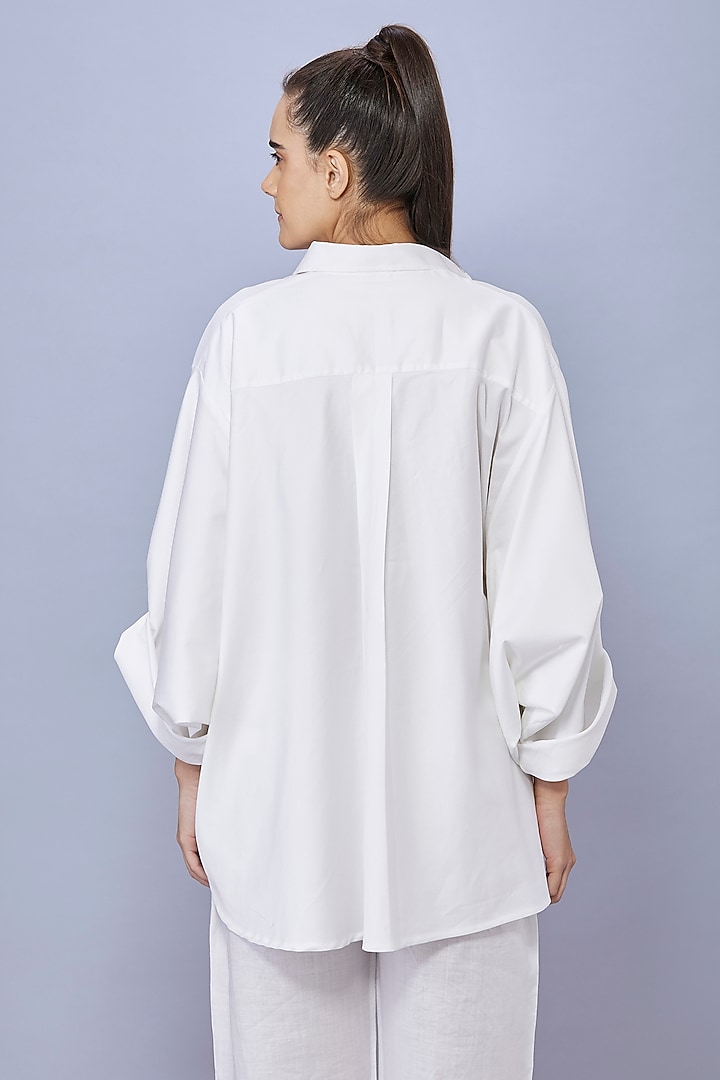 White Cotton Pearl Embroidered Shirt by Dilnaz Karbhary at Pernia's Pop Up Shop