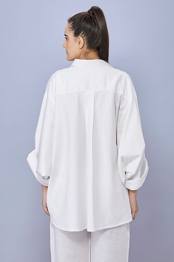 White Cotton Pearl Embroidered Shirt by Dilnaz Karbhary at Pernia's Pop Up Shop