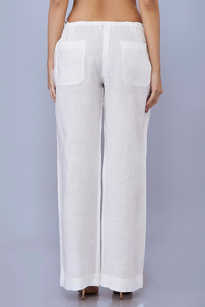 White Cotton Linen Trousers by Dilnaz Karbhary at Pernia's Pop Up Shop