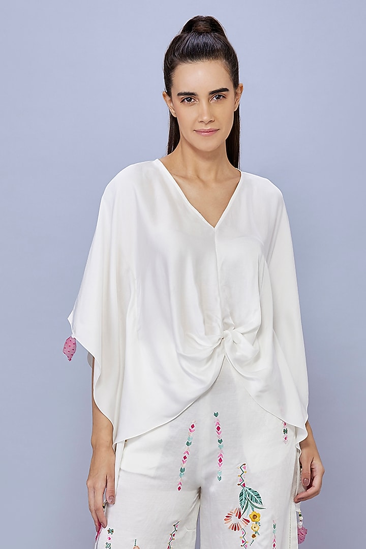 Ivory Blended Satin Kaftan by Dilnaz Karbhary at Pernia's Pop Up Shop