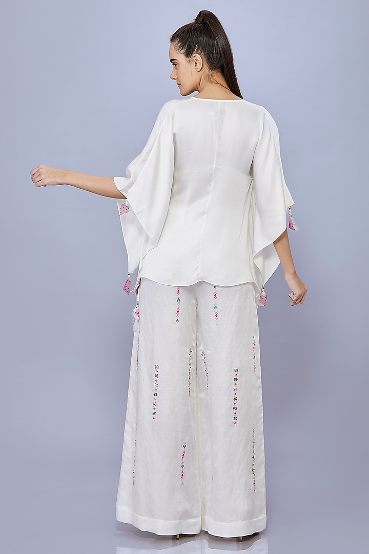 Ivory Blended Satin Kaftan by Dilnaz Karbhary at Pernia's Pop Up Shop