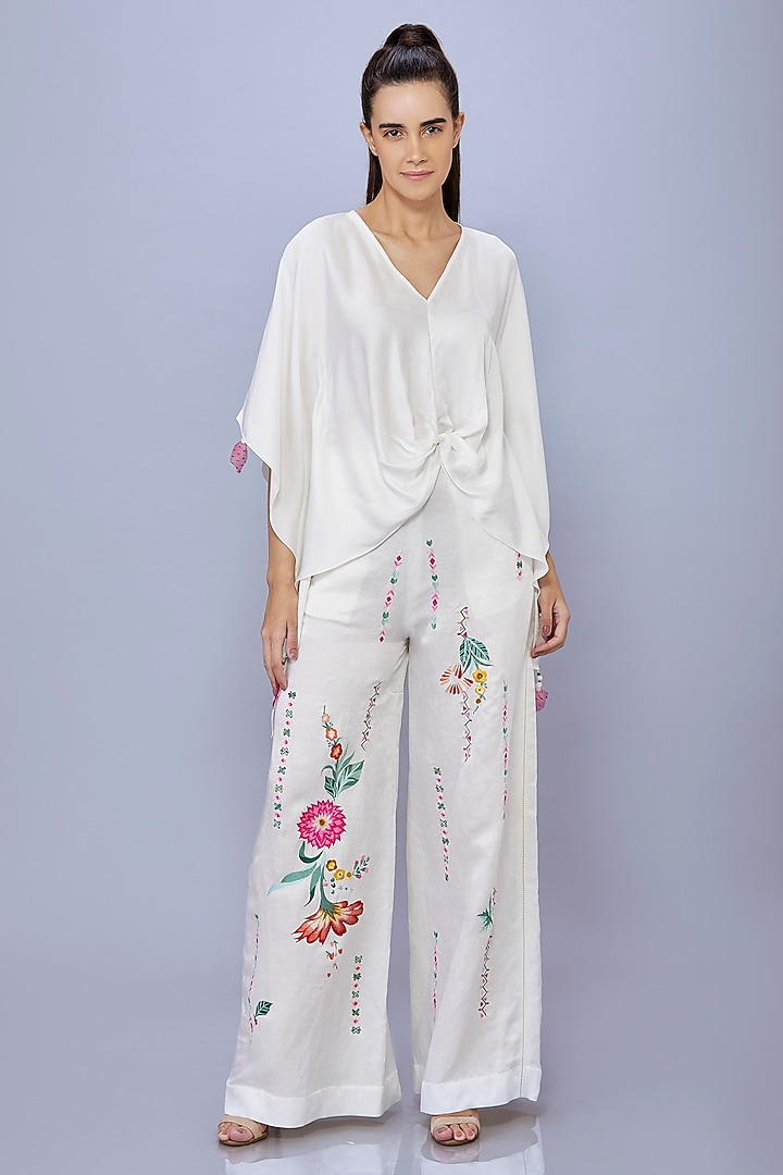Ivory Blended Satin Kaftan by Dilnaz Karbhary at Pernia's Pop Up Shop
