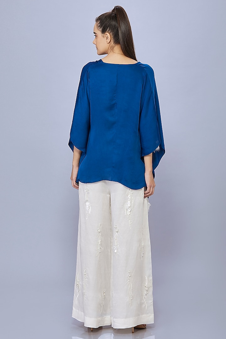 Navy Blue Satin Linen Kaftan by Dilnaz Karbhary at Pernia's Pop Up Shop