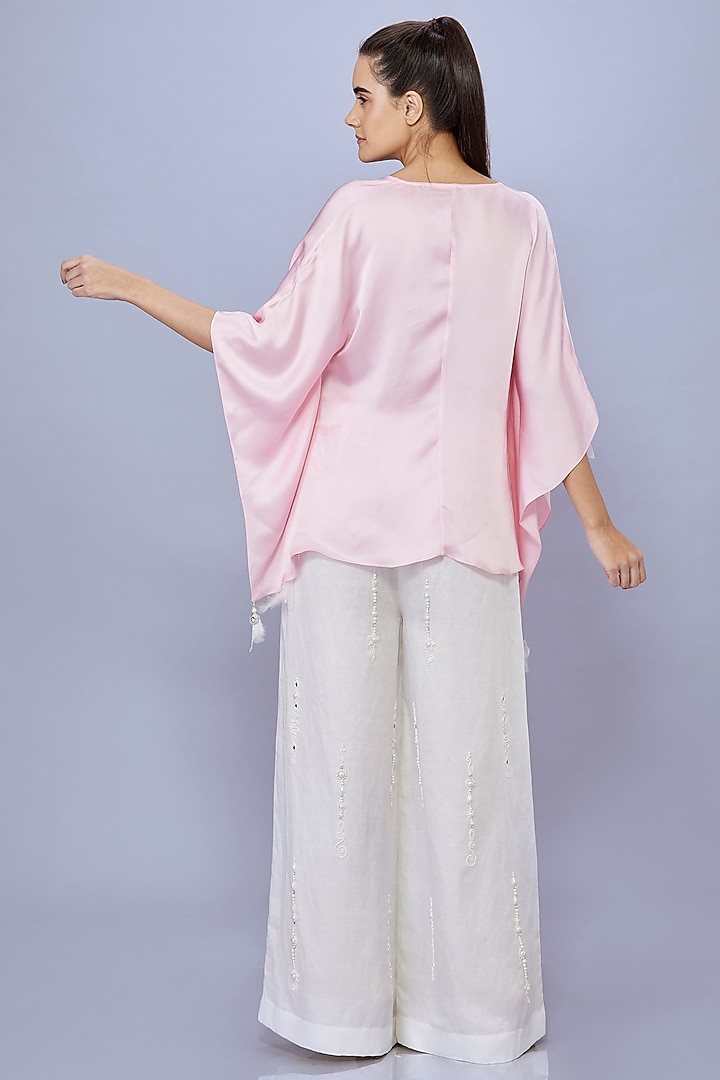 Ivory Blended Satin Linen Trousers by Dilnaz Karbhary at Pernia's Pop Up Shop