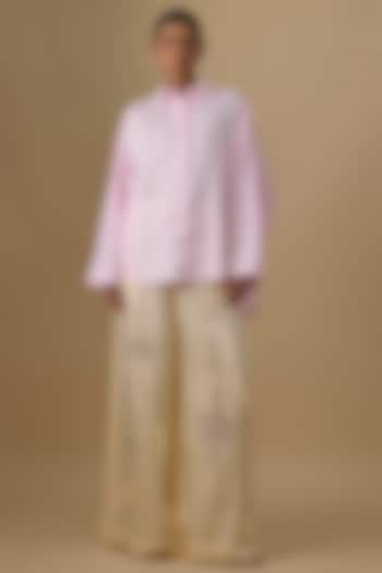 Light Pink Cotton Embroidered Shirt by Dilnaz Karbhary at Pernia's Pop Up Shop