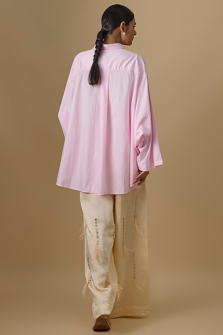 Light Pink Cotton Embroidered Shirt by Dilnaz Karbhary at Pernia's Pop Up Shop
