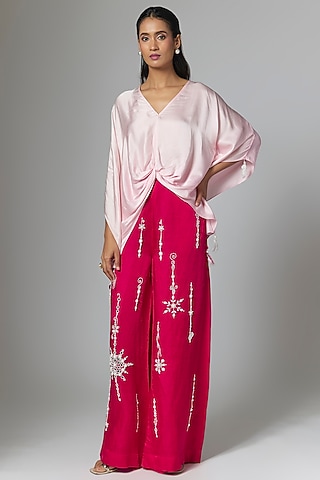 Pink Blended Satin Top by Dilnaz Karbhary