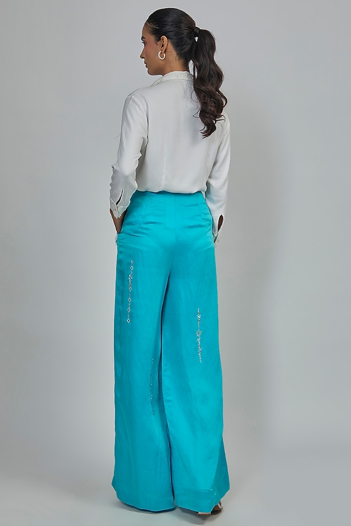 Pop Blue Blended Linen Trousers by Dilnaz Karbhary at Pernia's Pop Up Shop